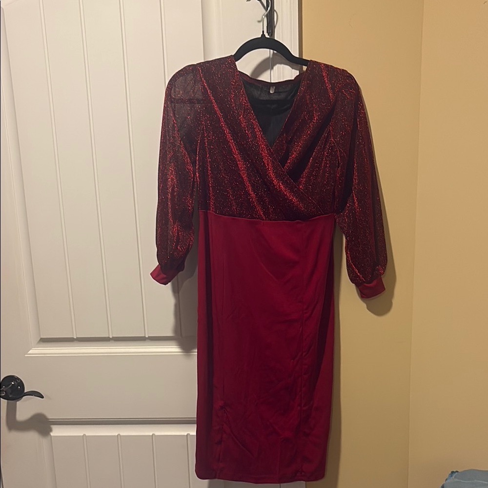 Elegant Red Shimmer Wrap-Front Women's Dress